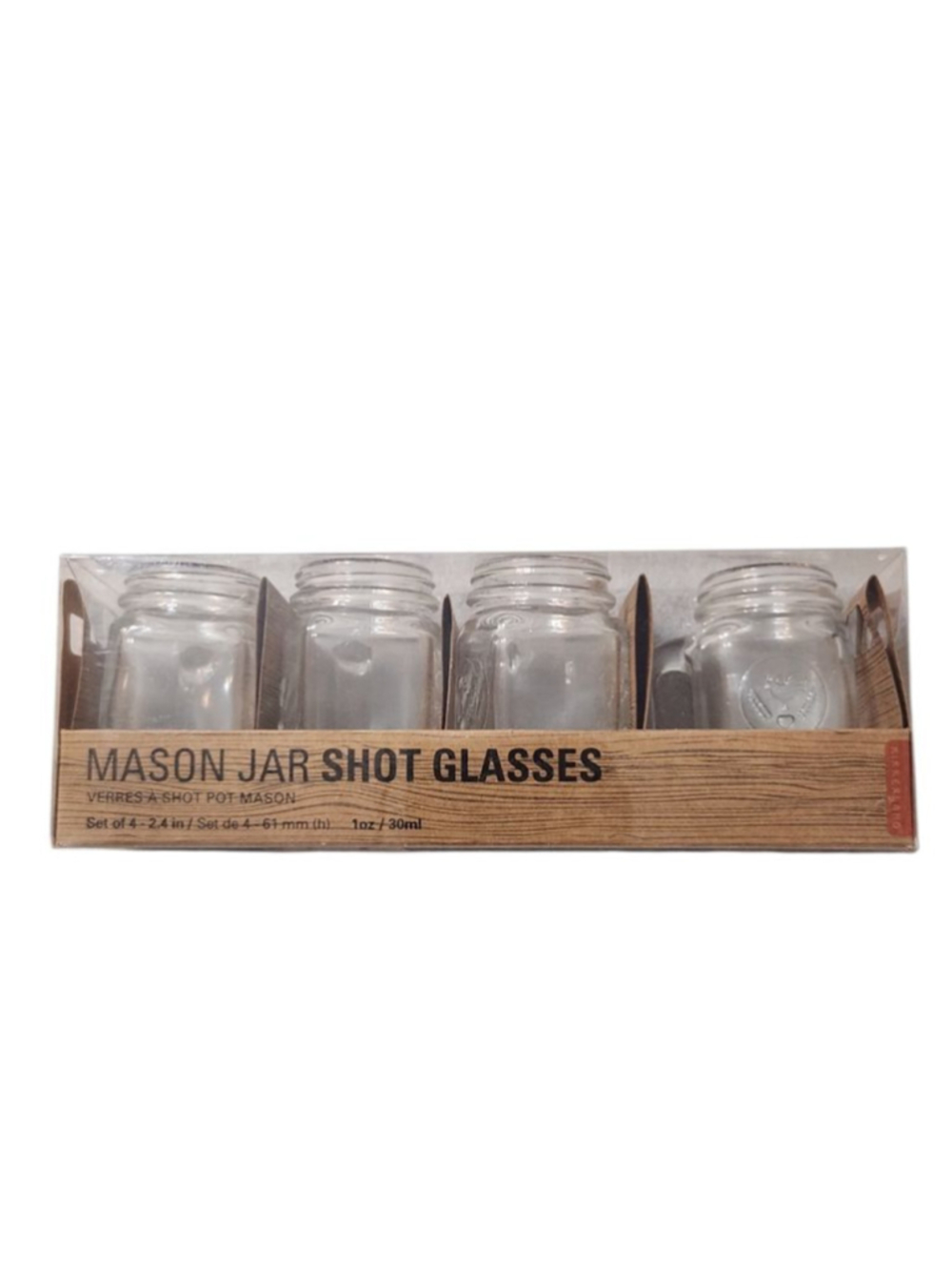 Kikkerland Mason Jar Shot Glasses Set of 4 Clear Glass 1oz / 30ml New Boxed